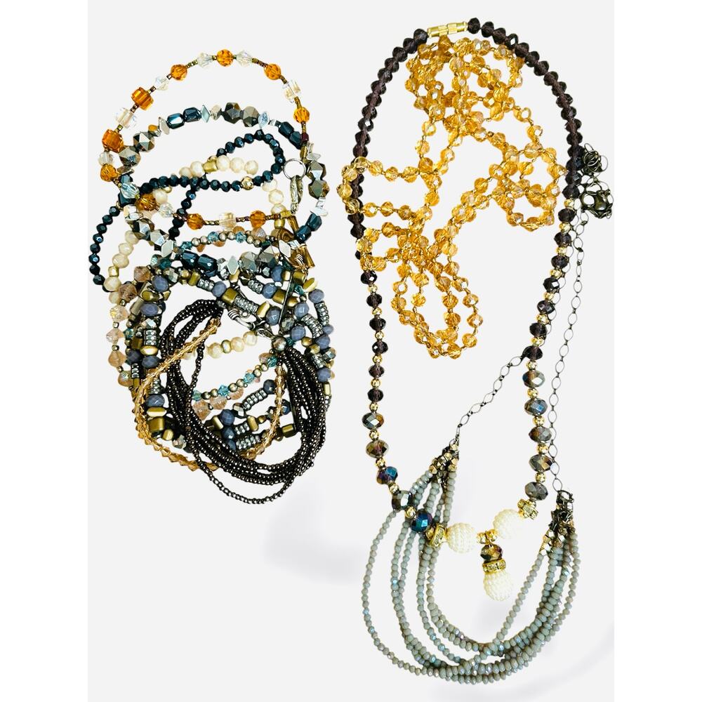 Beaded Jewelry Mixed Lot Necklaces Bracelets Natural Tones Soft Boho Shades